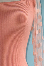 Peach Polka-Dot Sleeve Knit Top