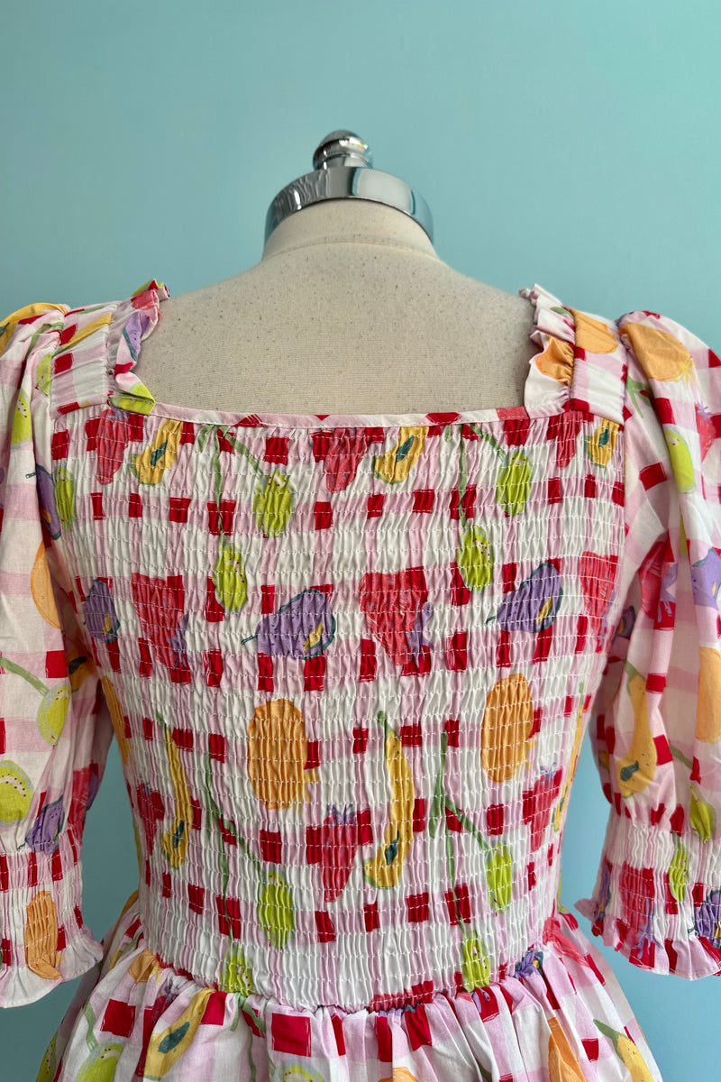 Pink Gingham and Fruit Mini Dress