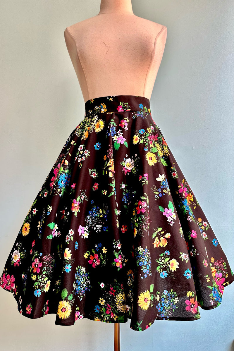 Jardin Black Floral Circle Skirt by Heart of Haute