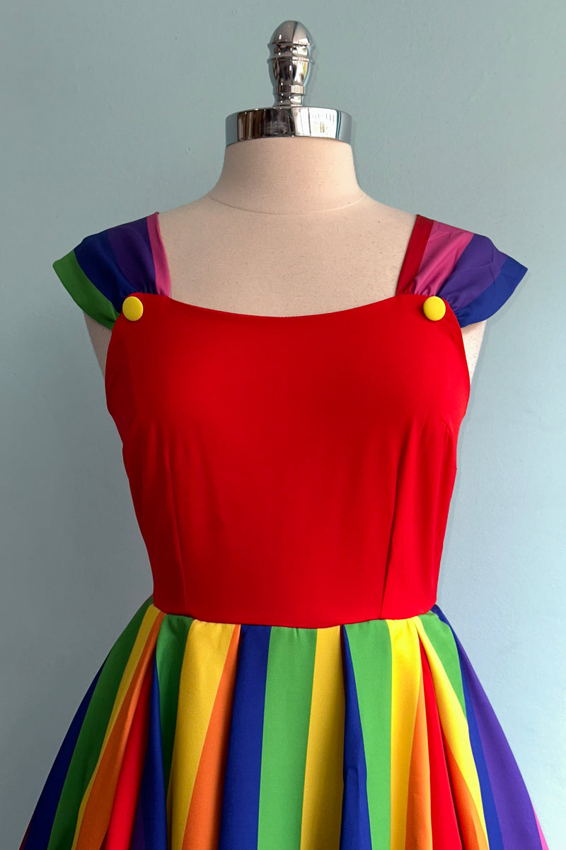 Rainbow Stripe & Red Bodice Dress