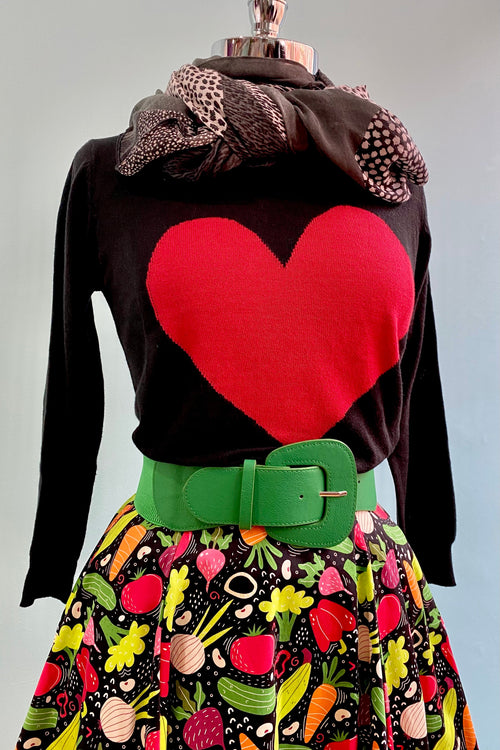 Black and Red Heart Pullover Sweater