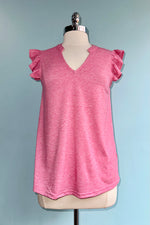 Bubblegum Pink Ruffle Shoulder Basic T-Shirt