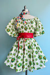 Green Daisy Bubble Sleeve Mini Dress