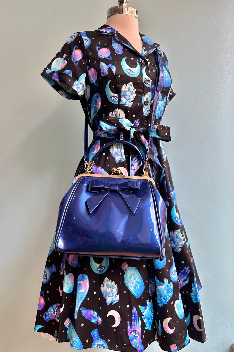 Mystical Black and Purple Knee-Length Shirtwaist Dress by Eva Rose – Modern Millie Mystical Black and Purple Knee-Length Shirtwaist Dress by Eva Rose – Modern Millie