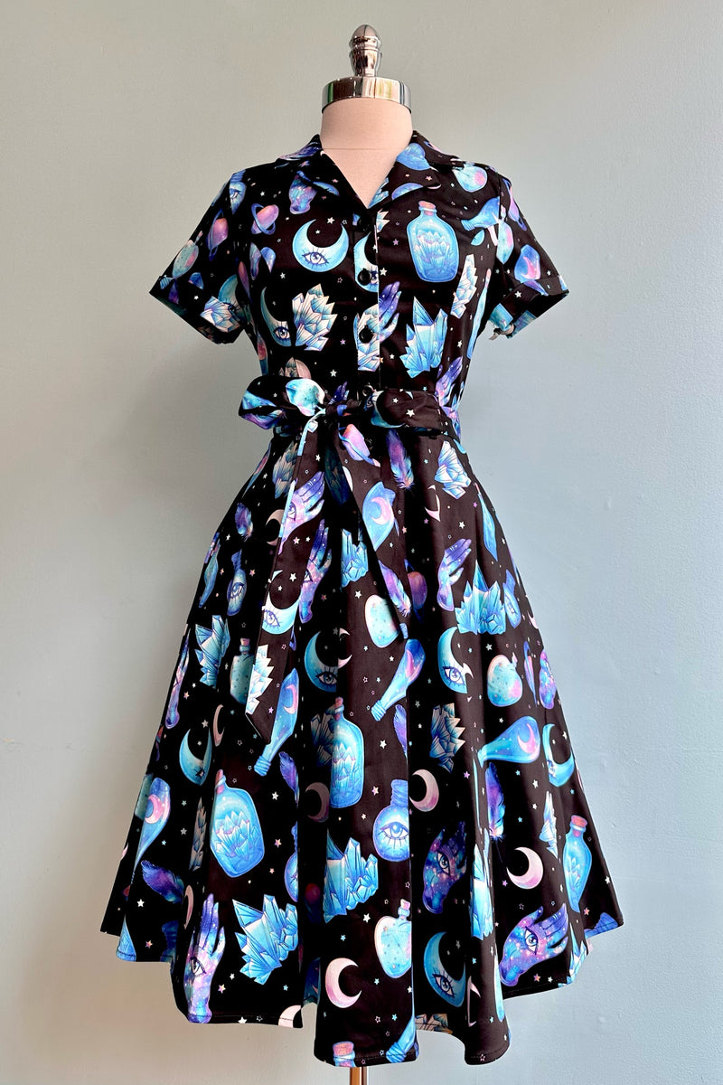 Mystical Black and Purple Knee-Length Shirtwaist Dress by Eva Rose – Modern Millie Mystical Black and Purple Knee-Length Shirtwaist Dress by Eva Rose – Modern Millie
