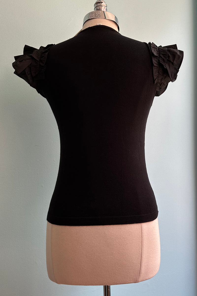Black Shoulder Ruffle Knit Top
