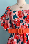 Coral Floral Bubble Sleeve Mini Dress