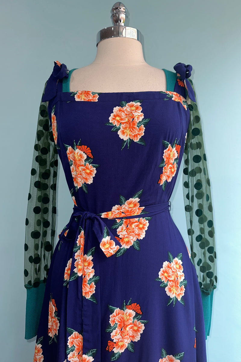 Teal Polka-Dot Sleeve Knit Top