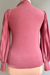 Dusty Rose Striped Blouson Sleeve Pullover Sweater