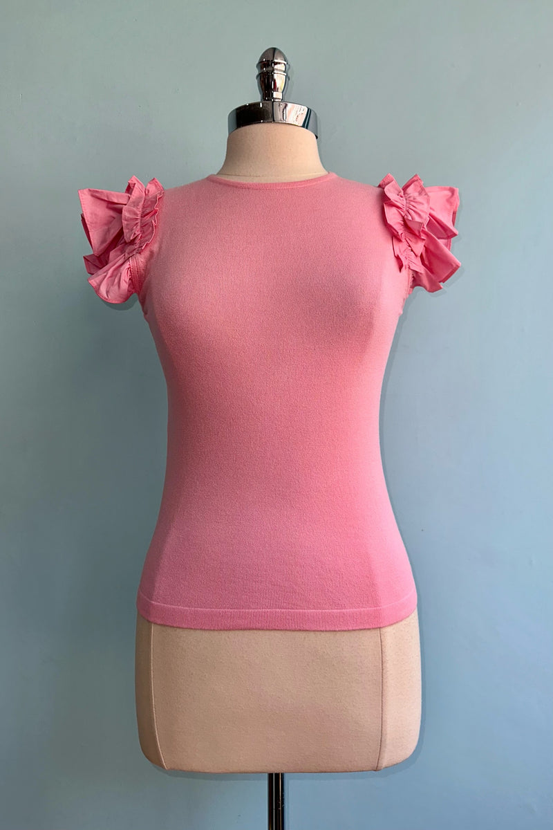 Light Pink Shoulder Ruffle Knit Top