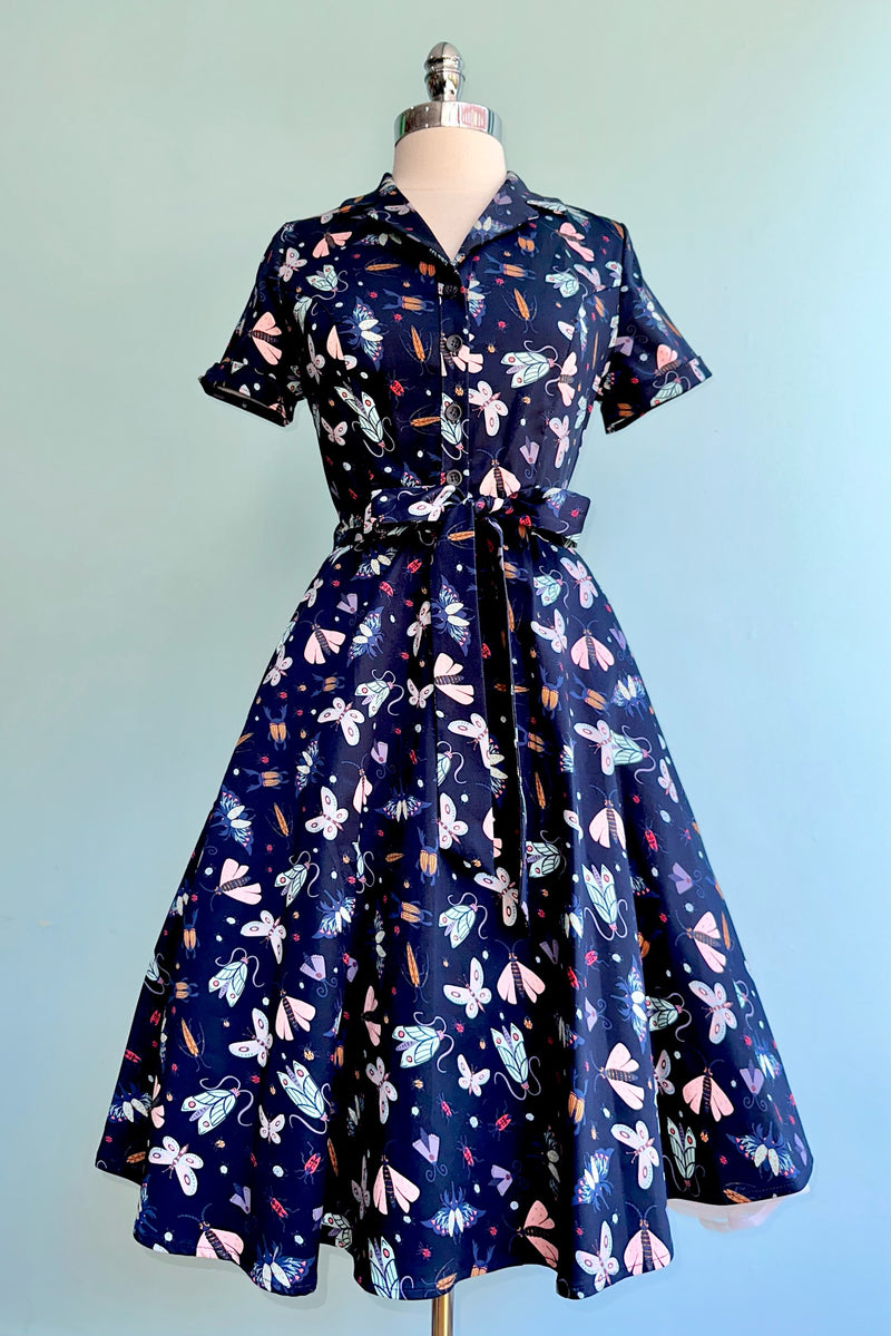 Navy Bugs Knee-Length Shirtwaist Dress by Eva Rose Modern Millie Navy Bugs Knee-Length Shirtwaist Dress by Eva Rose Modern Millie
