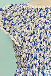Blue and White Ruffle Sleeve Mini Dress