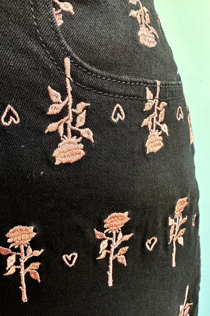Black denim embroidered clearance skirt