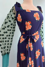 Teal Polka-Dot Sleeve Knit Top