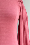 Dusty Rose Striped Blouson Sleeve Pullover Sweater