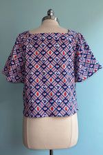 Blue & Red Square Neck Peasant Top by Blue Platypus