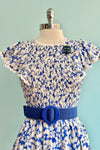 Blue and White Ruffle Sleeve Mini Dress
