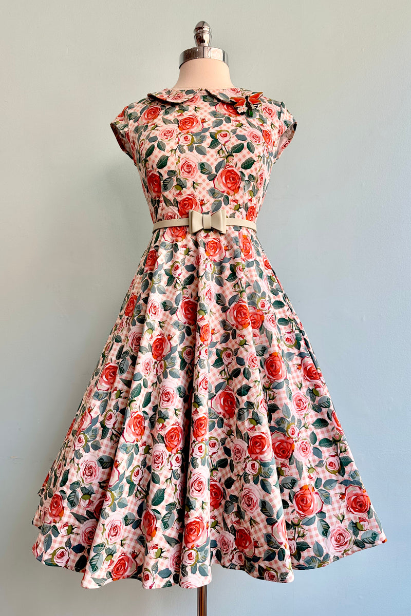 Coral Floral Gingham Dress by Orchid Bloom