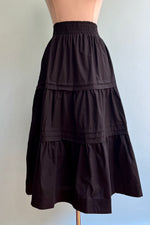 Black Tiered Maxi Skirt with Elastic Waist