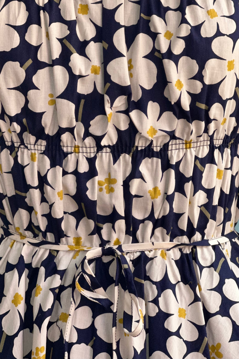 Navy Floral Bubble Sleeve Mini Dress