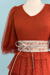 Copper Polka-Dot Mesh Tiered Dress