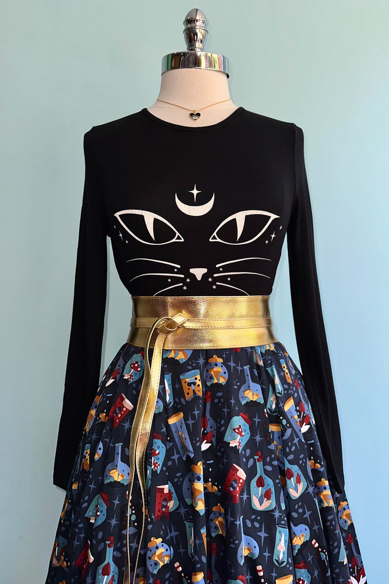 Cat Cropped T-Shirt Top in Black