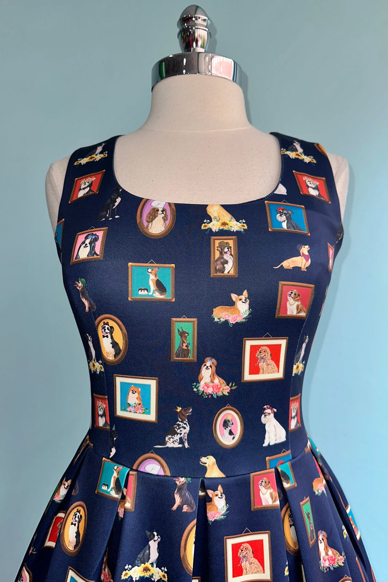 Puppy Portrait Amanda Dress in Navy by Dolly & Dotty