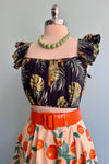 Ruffle Sleeve Cropped Tropical Print Top