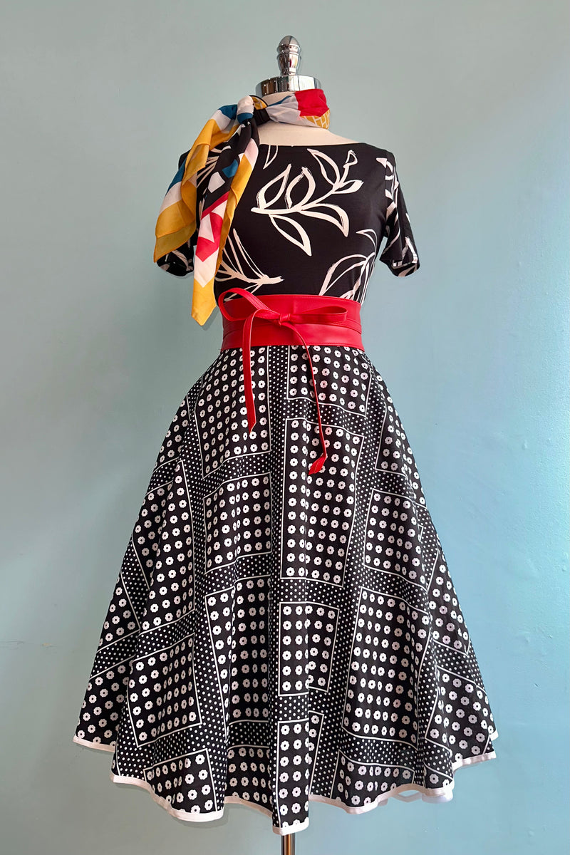 Black and White Floral Patchwork Print Full Skirt by Tulip B.