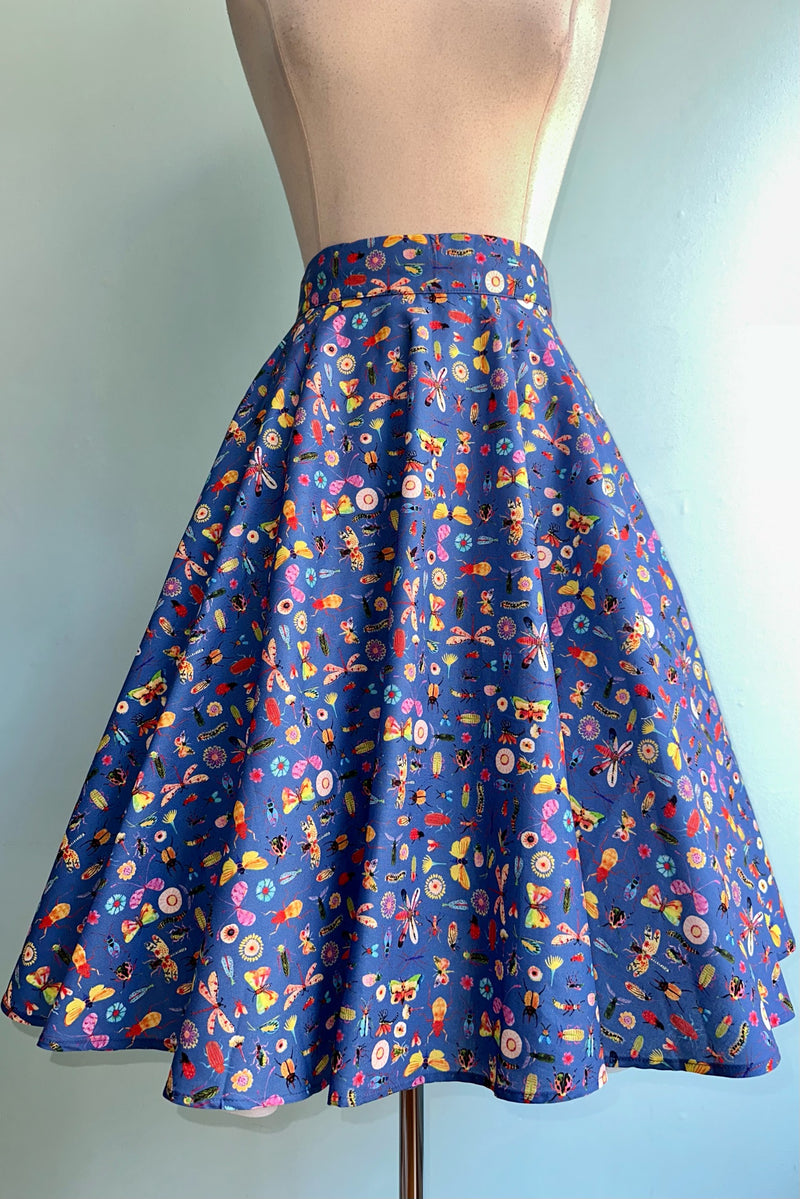 Blue Bugs Circle Skirt by Heart of Haute