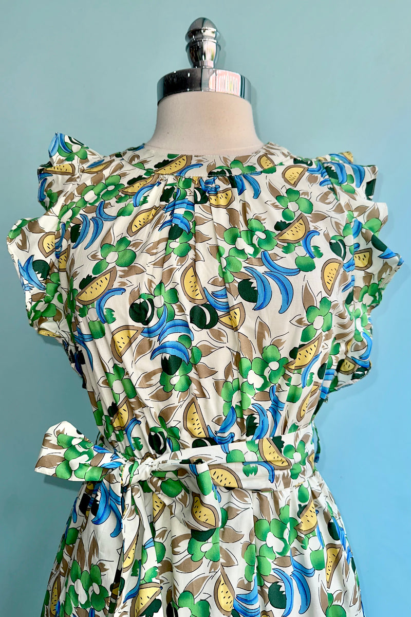 Final Sale Green and Blue Tropical Fruit Print Dress by Tulip B.