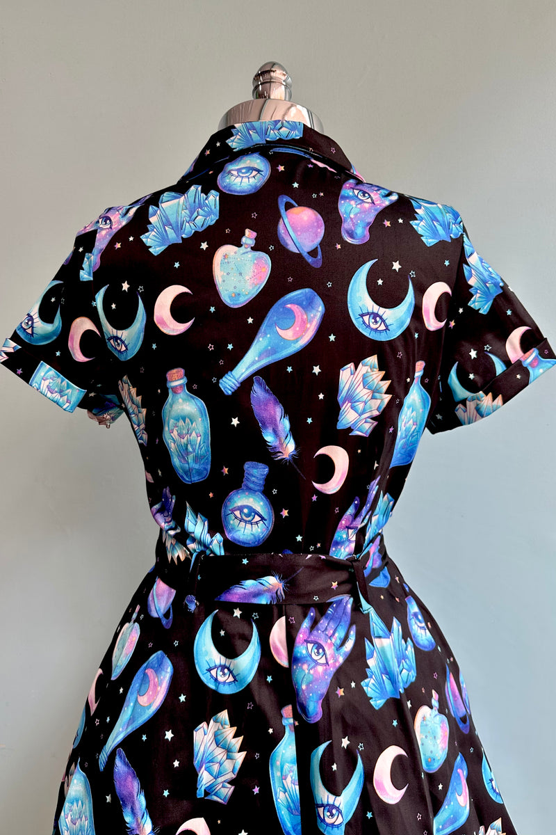 Mystical Black and Purple Knee-Length Shirtwaist Dress by Eva Rose