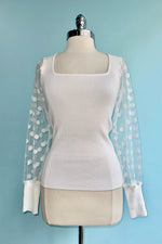 Ivory Polka-Dot Sleeve Knit Top