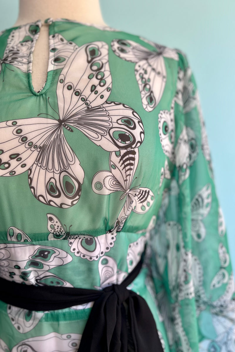 Mint Butterfly Chiffon Caftan Dress