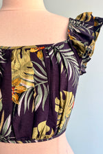 Ruffle Sleeve Cropped Tropical Print Top