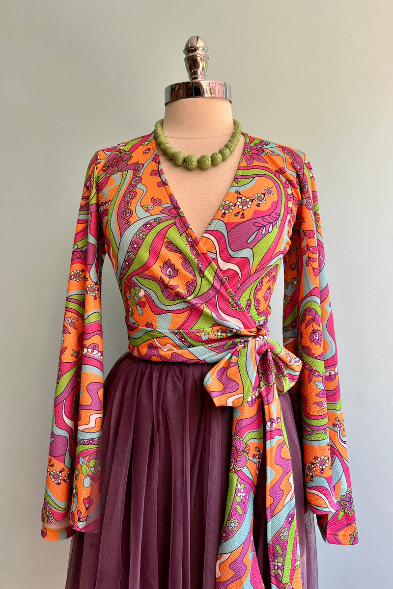 Psychedelic Bell Sleeve Wrap Top