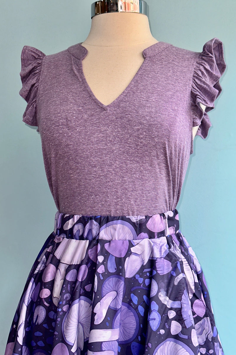 Purple Ruffle Shoulder Basic T-Shirt