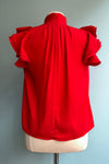 Red Tie-Neck Ruffle Sleeve Blouse