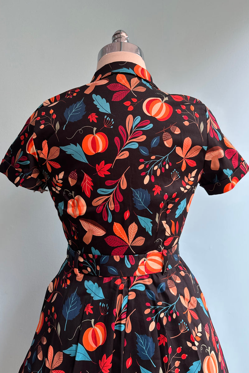 Pumpkins and Leaves Knee-Length Shirtwaist Dress by Eva Rose