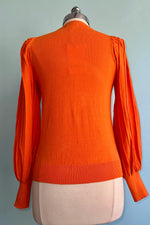 Tangerine Striped Blouson Sleeve Pullover Sweater