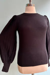 Black Striped Blouson Sleeve Pullover Sweater