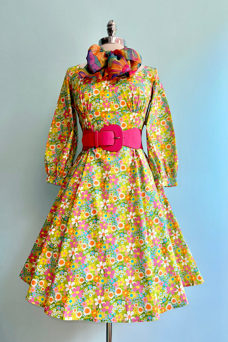 Vintage 1960s Short Floral Print Sun Dress With Built in Bra 60s