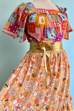 Yellow Honeycomb & Bee Tiered Midi Skirt