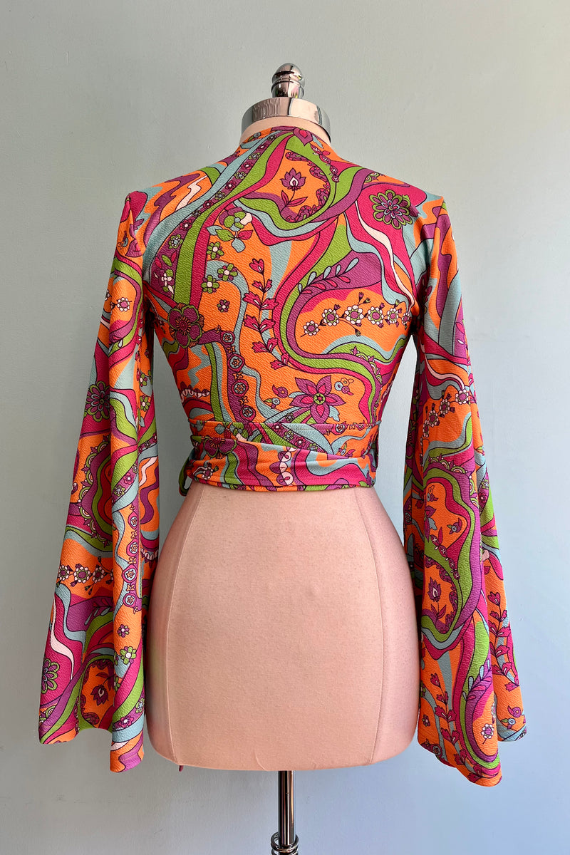 Psychedelic Bell Sleeve Wrap Top