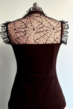 Black Web Lace Tie Neck Top by Voodoo Vixen