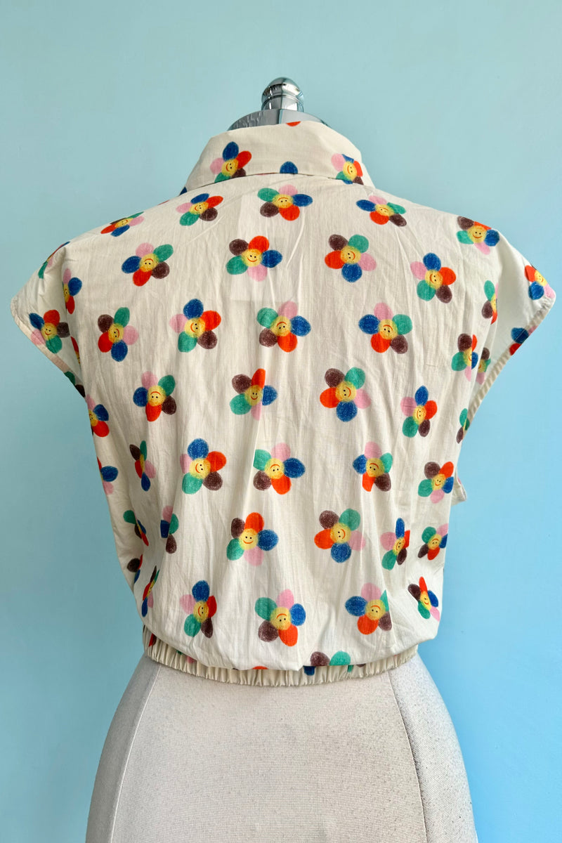 Smiley Face Flower Print Crop Top by Tulip B.