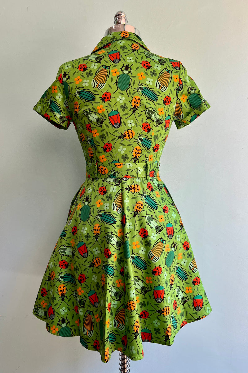 Green Bug Shirtwaist Mini Dress by Eva Rose Modern Millie Green Bug Shirtwaist Mini Dress by Eva Rose Modern Millie