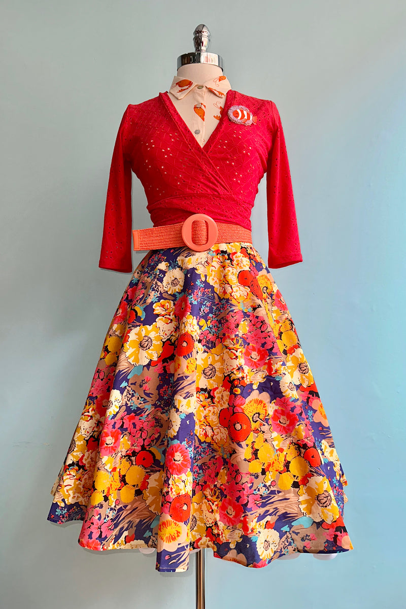 Orange and Purple Floral Full Skirt by Tulip B.