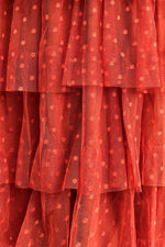 Copper Polka-Dot Mesh Tiered Dress