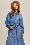 Denim Tiered Button Down Maxi Dress